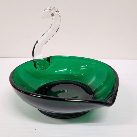 Vintage Green Swan Duncan Miller Viking Glass Candy Trinket Dish 6'' Holiday - Picture 7 of 7